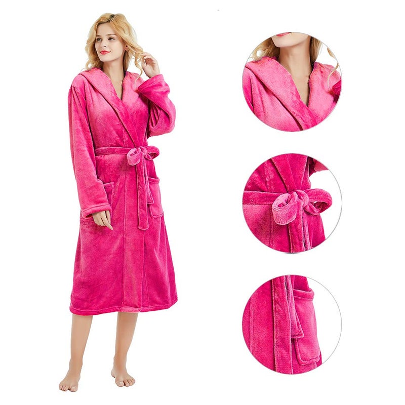 HEARTNICE Womens Hooded Fleece Robe, Soft Plush Bathrobe for Womens, Fluffy Cute Long House Coat (Rose Hooded, L/XL) - Image 3